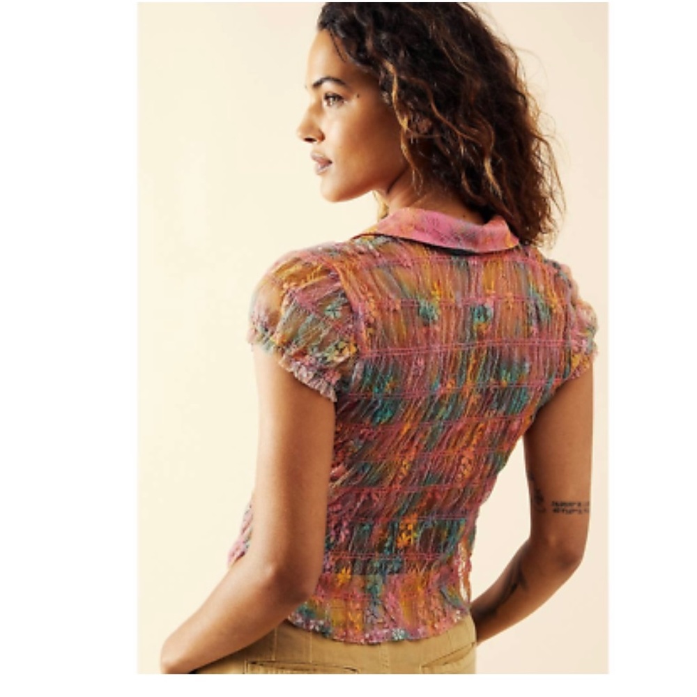 ✨Free People✨Julie Printed Lace Stretch Top Tropical Sunset Size XL. NWT🦋 - Picture 5 of 7